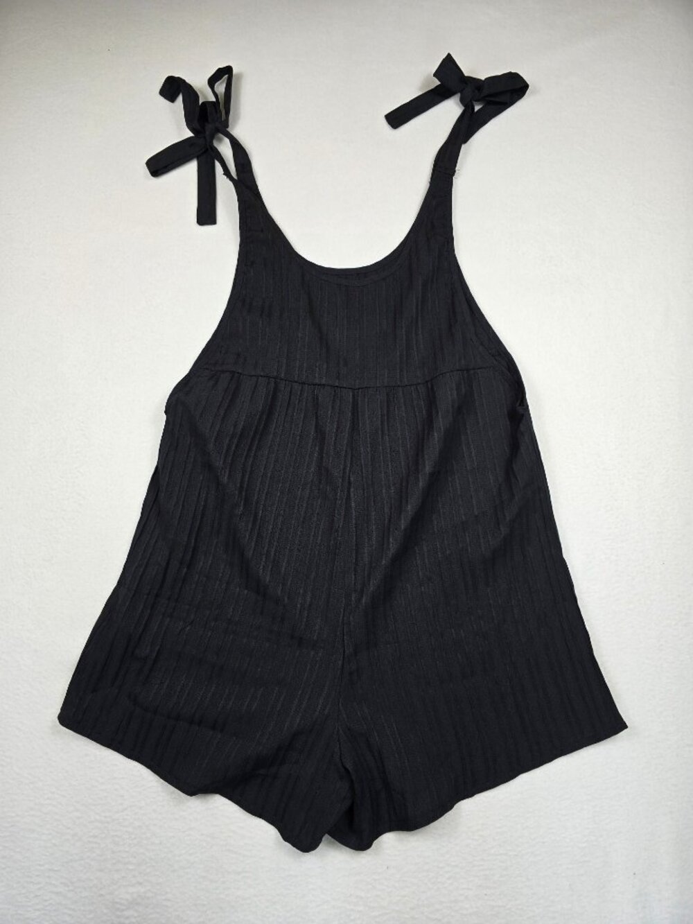 Shein Black Ribbed Tie-Strap Romper S Minimalist